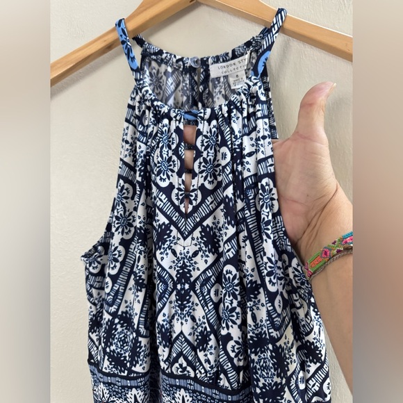 London Style Blue White Sleeveless Grecian Maxi Formal Party Dress - Picture 5 of 9